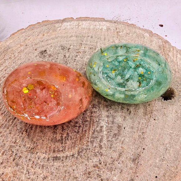 Set Of 2pcs Crystal Chip Resin Ancient Gold (Yuanbao) Decor - Picture 2 of 9